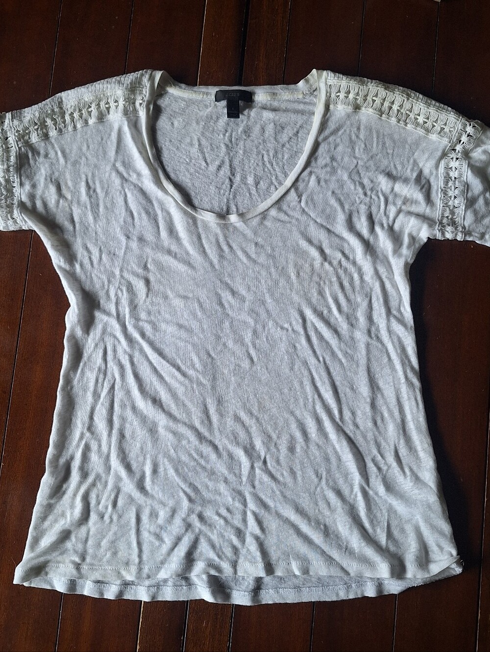 J. Crew White Scoopneck Lace Detail Short Sleeve Tee Small